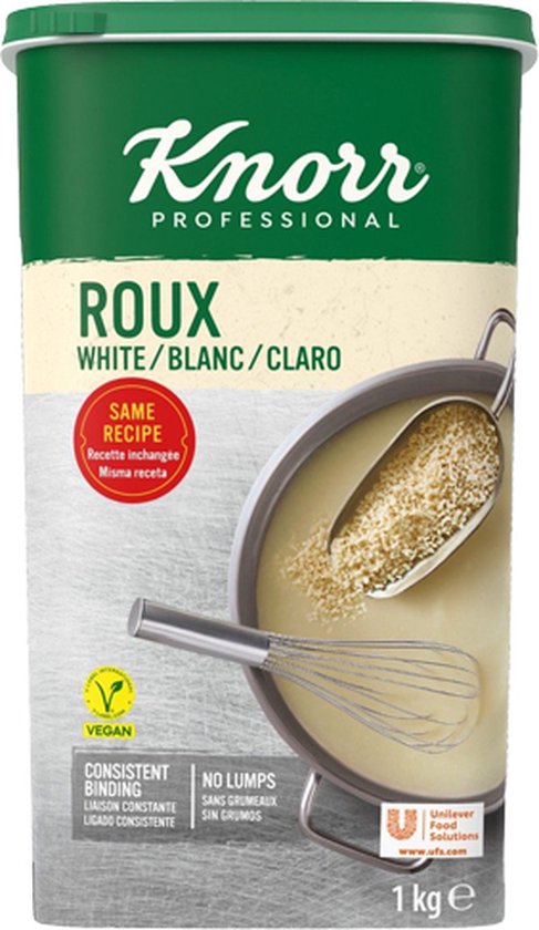 Knorr Professional witte roux, 1kg. Met garde in een pan met witte roux.