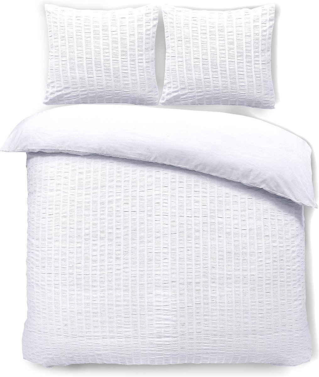 SweetSleeping Dekbedovertrek Seersucker - Modern - 200 x 220cm + 2 kussenslopen 60x70cm - Wit - Katoen - Strijkvrij - Krimpvrij