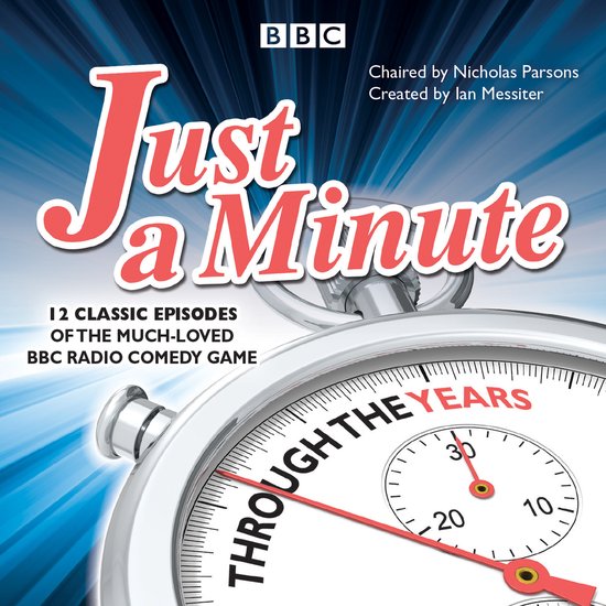 Boekomslag voor 'Just a Minute: Through the Years', met een stopwatch en de titel in sierlijke letters.