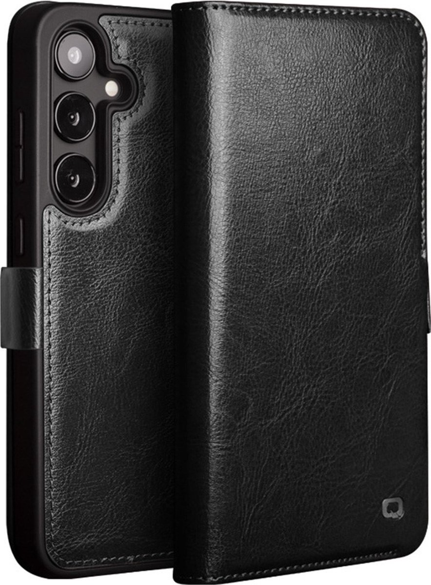Qialino Geschikt voor Samsung Galaxy S25 hoesje - Leren bookcase - Zwart
