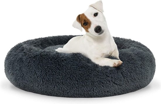 Hondenmand of Kattenmand Pluche Kussen Bed Maat M 60cm - Donkergrijs - Geschikt Voor Een Medium Hond of Kat Tot 9 kg