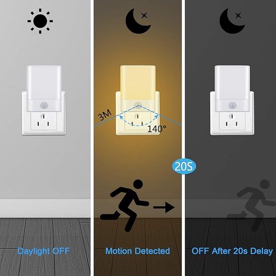 Equivera Stekkerlamp met Bewegingssensor - Stekkerlamp met Bewegingssensor - Stopcontact Lamp - Stopcontact Lamp met Bewegingsmelder - Binnen Lamp - Woonkamer Lamp - Stekker Nachtlamp - Nachtlampje met Bewegingssensor - Lichtsensor Lamp van Equivera — afbeelding 4