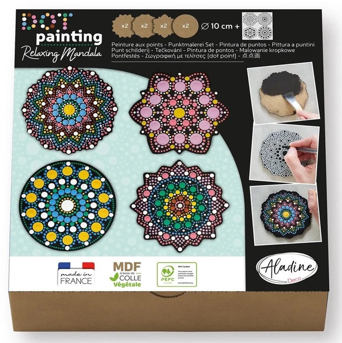 Aladine Dot Painting Set - 8 houten figuren & sjablonen - Creatief speelgoed