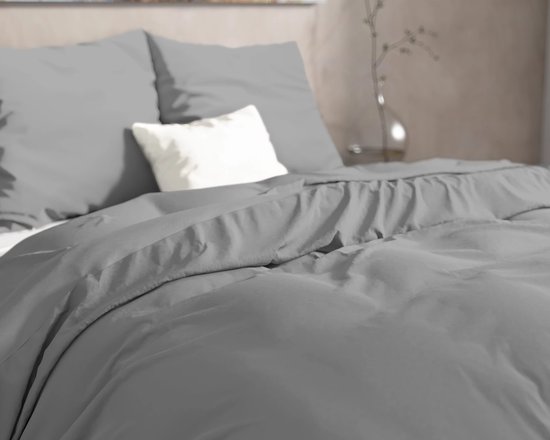 Warme flanel dekbedovertrek uni grijs - 240x200/220 (lits-jumeaux) - heerlijk zacht en comfortabel - luxe uitstraling - donsachtig laagje - ideaal tegen kou - zalig slapen van Merkloos — afbeelding 2