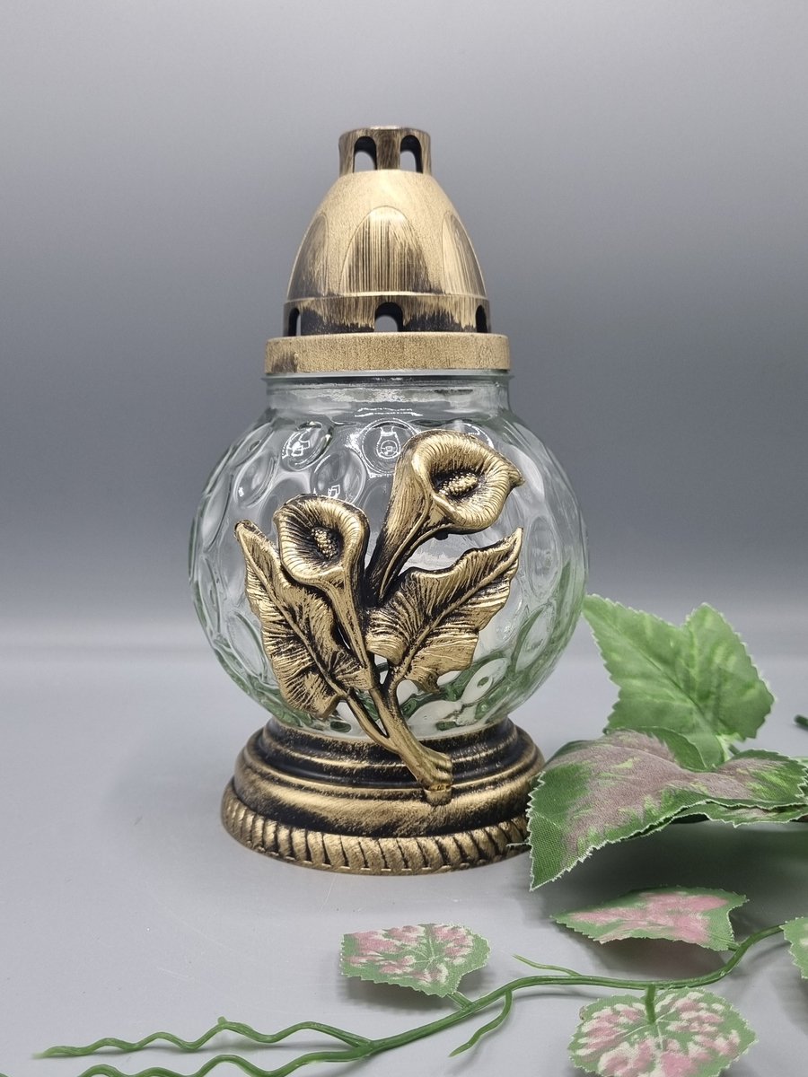 Herdenkingslicht - Calla - Goud - Bol - Grafkaars - Graflicht - Graflantaarn - Windlicht