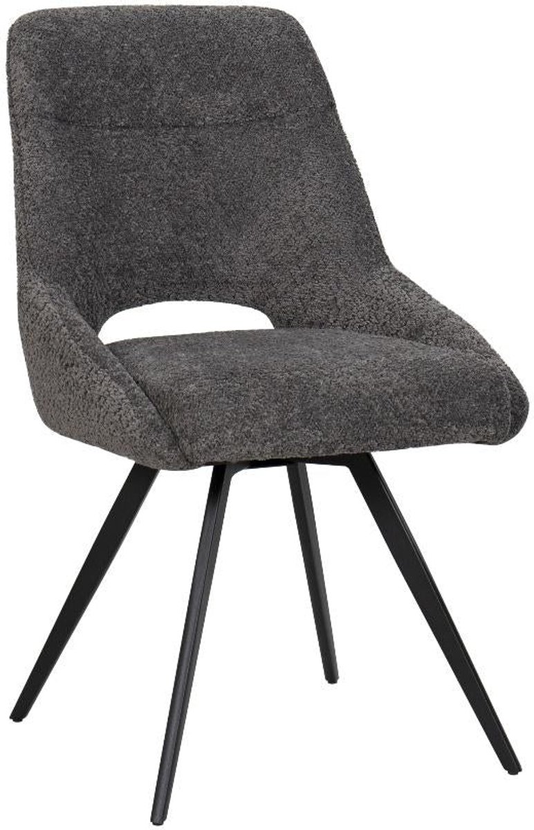 BukkitBow Eetkamerstoel / Keukenstoel - Geschikt als Make-up Stoel - Chenille & Metalen Onderstel - Chenille Stof - Donker Grijs