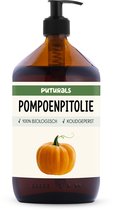 Puturals Pumpkin Seed Oil 100% Biologisch - 1000ml - Koudgeperst en Puur - Pompoenpitolie of Pompoenzaadolie voor Huid en Haar - Bruine Glazen Fles + Pomp