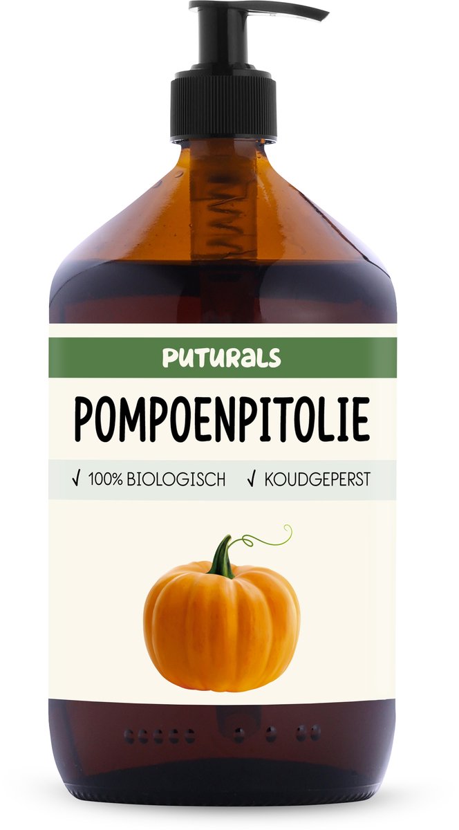 Puturals Pumpkin Seed Oil 100% Biologisch - 1000ml - Koudgeperst en Puur - Pompoenpitolie voor Huid en Haar
