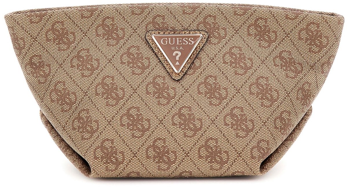 GUESS Toilettas Helina Top Zip Cosmetic Latte Logo Bruine