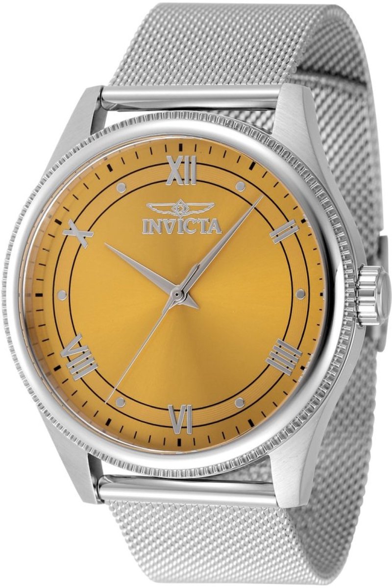 Invicta Celestial 48481 Heren Horloge - Waterdicht - Analoog - Quartz Uurwerk - Roestvrij Staal met Gele Wijzerplaat - 43mm