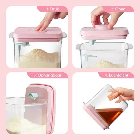 ANKOU 1000 Melkpoeder bewaarbus kleur: roze - Melkpoeder doseerdoos - Babyvoeding opslag - Melkpoeder dispenser| Babyvoeding opslag |voorraad pot met vacuüm deksel inclusief maatschep (5gram poeder) babyvoeding bewaarbox van ANKOU — afbeelding 4