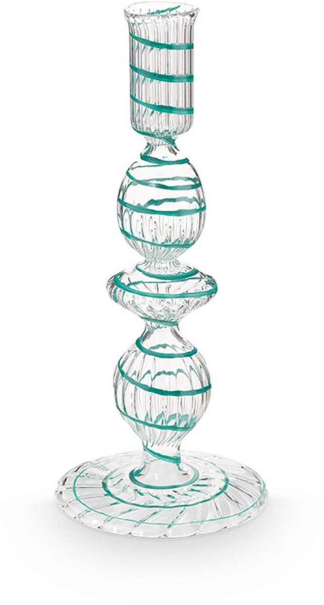 Pip Studio - Kandelaar - Woonaccessoires - Licht Blauwe kaarsenhouder - Glas Swirl - 20cm