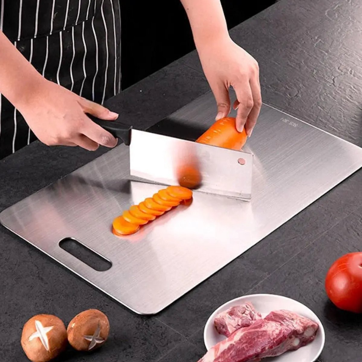 RVS - Snijplank - Snijplanken - Vaatwasser Bestendig - Roest Vrij Staal - Cutting Boards - Set van 3 Maten — afbeelding 4