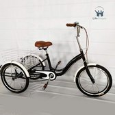 lousriyy Driewieler voor volwassenen, 7 versnellingen, 24 inch, 3 wielen, fiets met boodschappenmand en rugleuning, 3 wielen, voor volwassenen, tricycle, cruise bikes, senioren, driewieler, zwart
