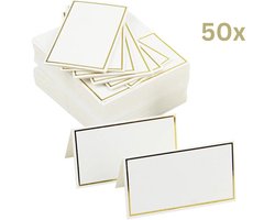 Joya Party® 50 x Naamkaartjes voor Tafelschikking van 50 stuks voor een Bruiloft of Feest | Tafelkaartjes Goud met Wit | Tafel Plaatskaartjes