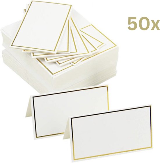 Joya Party® Lot de 50 marque-places pour table dressée de 50 pièces pour un mariage ou une Fête | Cartes de table Or avec Wit | Marque-places de table
