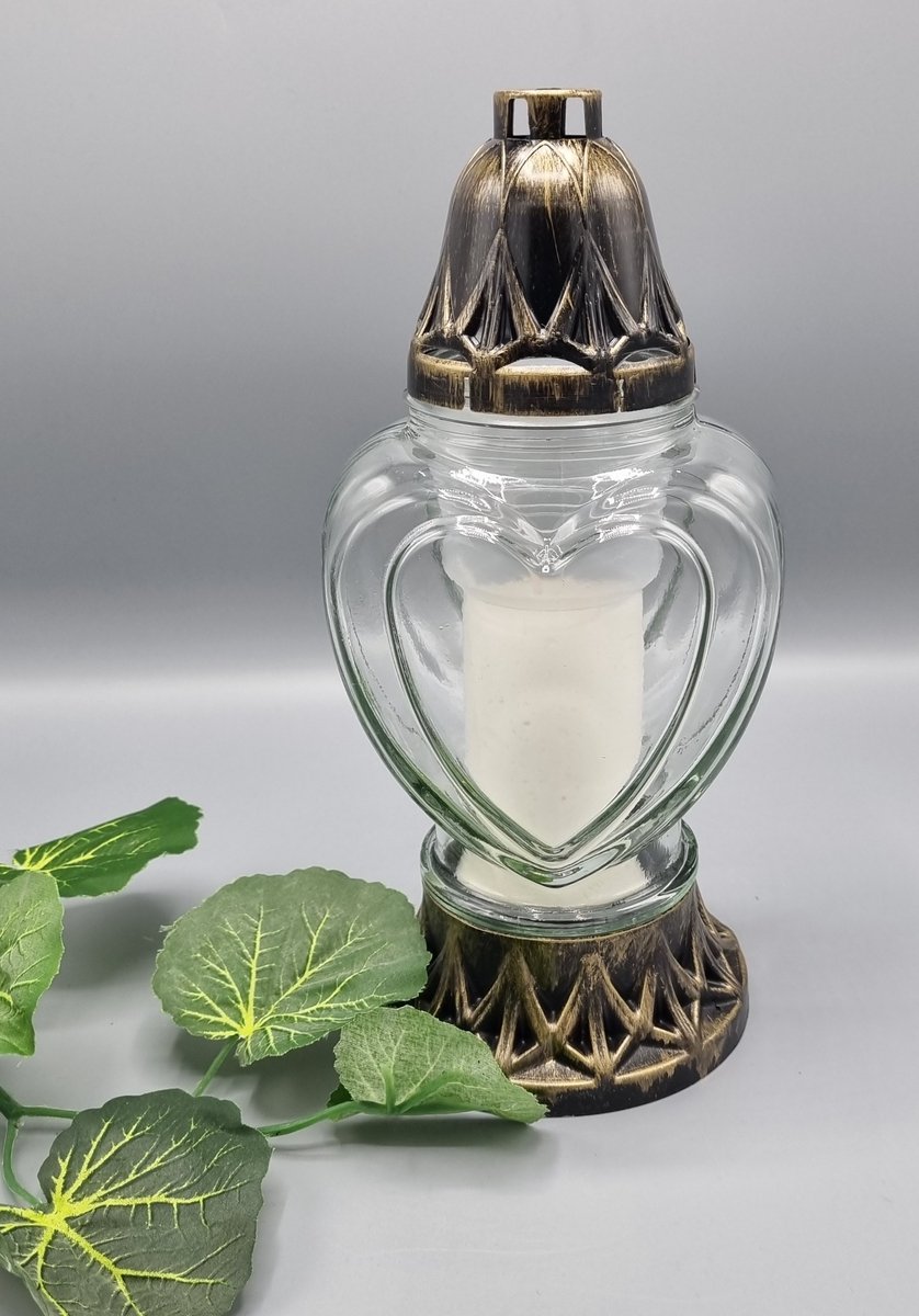P39 - Goud - Hart - Transparant glas - Grafkaars - Graflicht - Windlicht