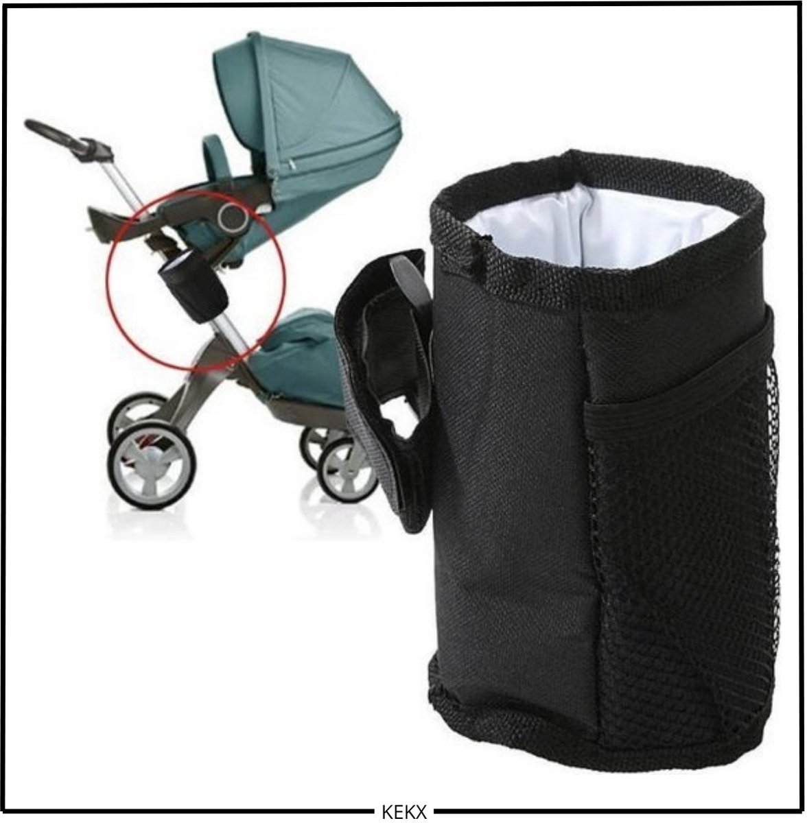KEKX | Bekerhouder kinderwagen | Flessenhouder | Stevige bevestiging | Golf accessoires