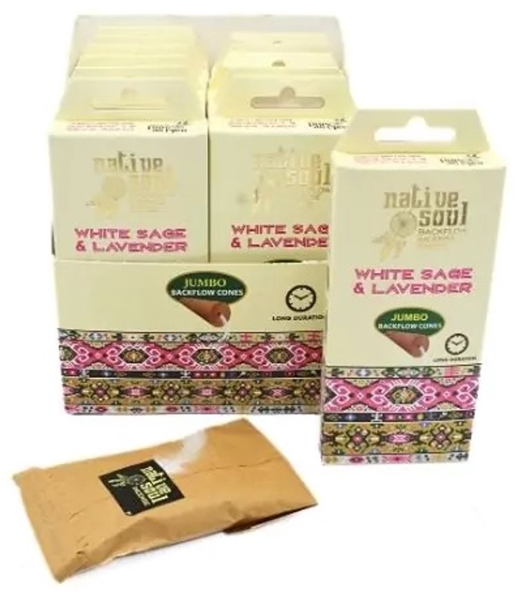 Native Soul - witte salie lavendel - wierook - backflow - wierookkegel - 12 stuks