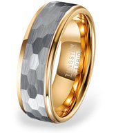 Wolfraam Ring Heren Goud kleurig met Gehamerd Staal - Tungsten Ring - Zeer Zwaar - Ringen Mannen - Schoencadeautjes Sinterklaas Jongen - Cadeaus Mannen