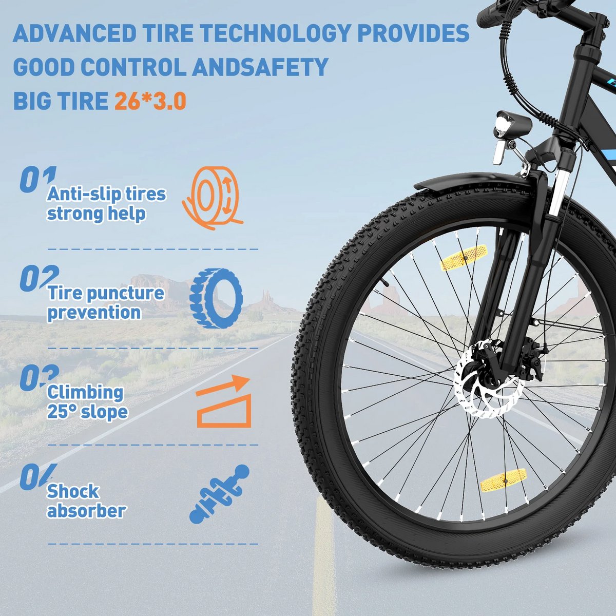 Colorway Elektrische Fiets BK3MS - Trendy 26*3.0 Inch Mountain EBike met Afneembare 36V 15Ah Lithium Batterij - City Commuter E-Bike met 250W Motor - 7 Versnellingen - IP54 Waterdicht – foto 8