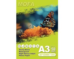 Mofa high-glossy sticker paper, Inkjet fotopapier, adhesive label, waterproof, A3, 50 sheets 150g/m²