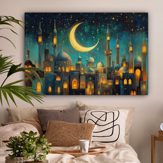 Peinture sur toile 120x80 cm - Décoration murale islamique - Mosquée - Ramadan - Islam - Décoration murale salon - Décoration chambre - Accessoires chambre - Peintures sur toile