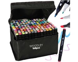 Woodley Dubbelzijdige Stiften - 168 kleuren - Voor volwassen en kinderen - Markeerstiften - Dubbelzijdige stiften - Twinmarkers - Alcohol markers