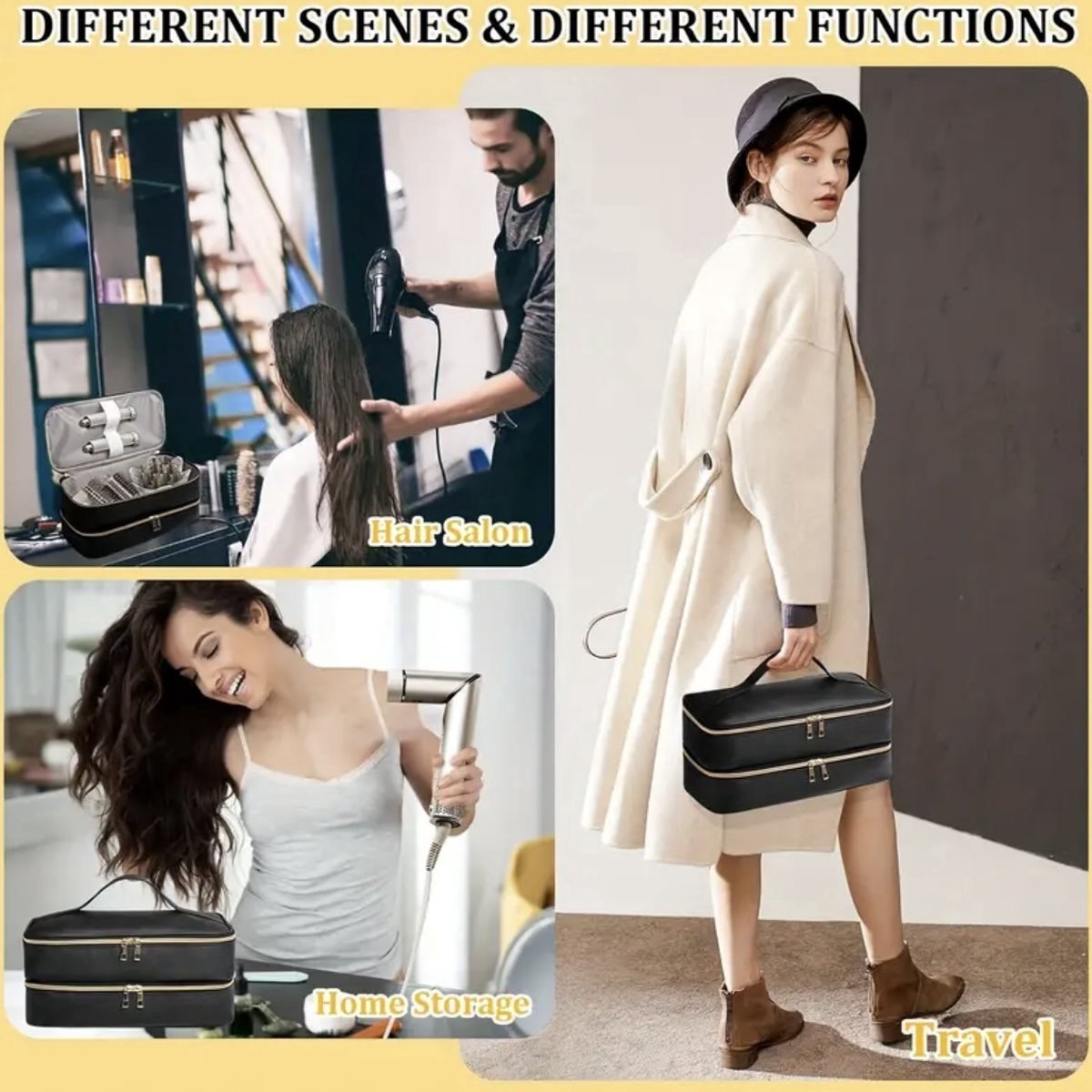 Ultiluxe® Luxe opbergtas fohn borstel - Beige/goud - Geschikt voor Dyson - Krultang tas, opbergstukken, krulborstel, fohnborstel - Opbergen haar accessoires - Airwrap styler case - Opberger - Haardroger, stijlborstel, stijltang — afbeelding 5