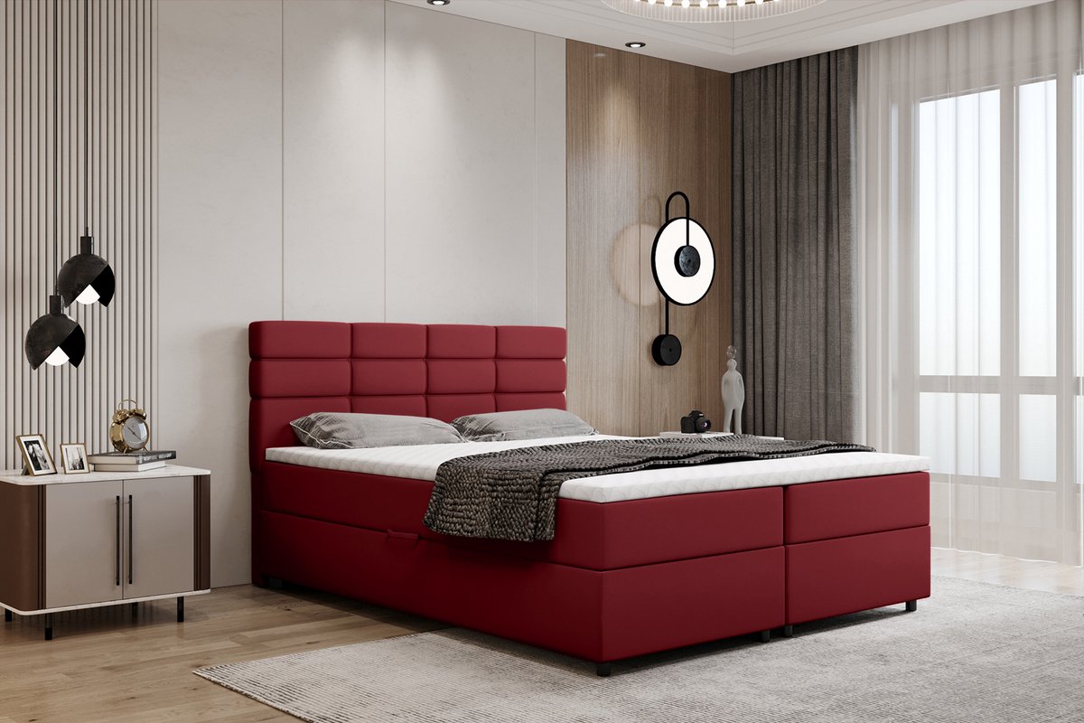 Boxspring met opbergruimte Reve 160 x 200 cm tweepersoons -Inclusief Topper- Rood
