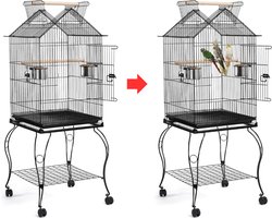 VELTRR® Luxe Grootte Papegaaienkooi op Wielen - Parkietenkooi - Grote Vogelkooi voor Binnen - Inclusief Speelgoed - Met Badhuis - Zwart