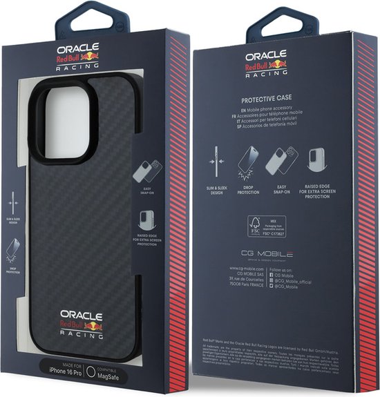Red Bull Racing iPhone 16 Pro Backcover hoesje Magsafe - Carbon Fiber - Shiny logo - Zwart van Red Bull Racing — afbeelding 4
