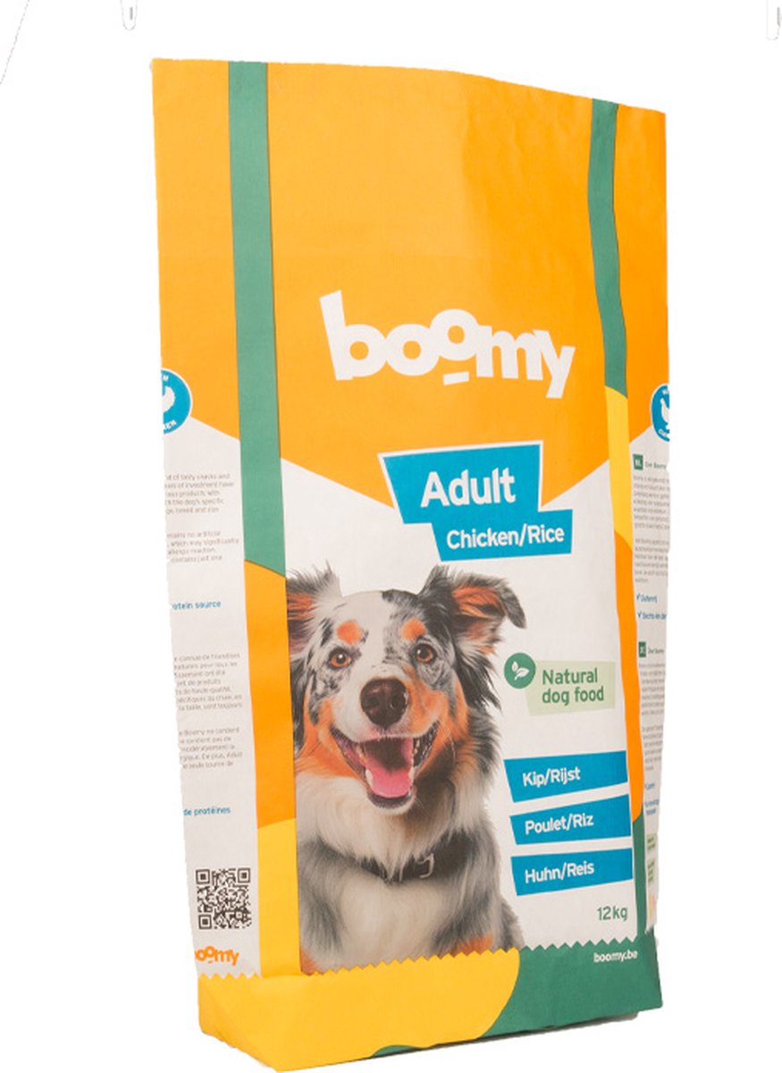 Boomy Boomy Food - Koudgeperste hondenbrokken - Hondenvoer voor volwassen honden - Hondenvoeding met kip en rijst - 12kg