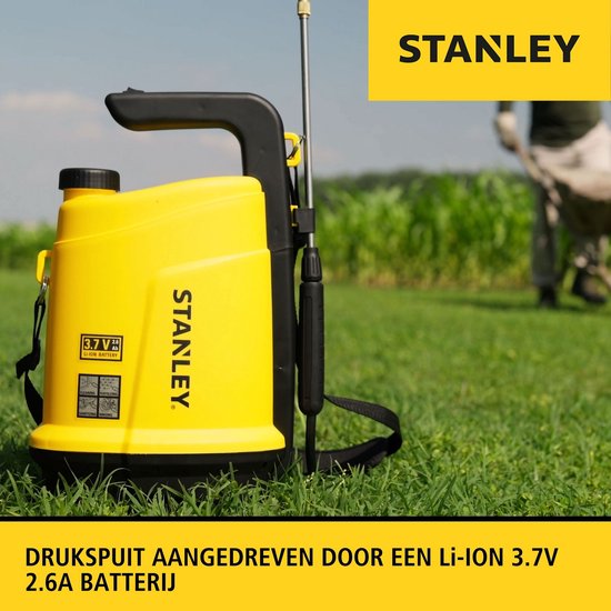 Stanley Druksproeier 5 L, drukspuit, sproeier tuin, elektrisch, heroplaadbare batterij lithium, telescopische lans, regelbare sproeikop, autonomie 2.5 h, max. 2 bar, 0.33 L/minuut, geel/zwart van Merkloos	 — afbeelding 2