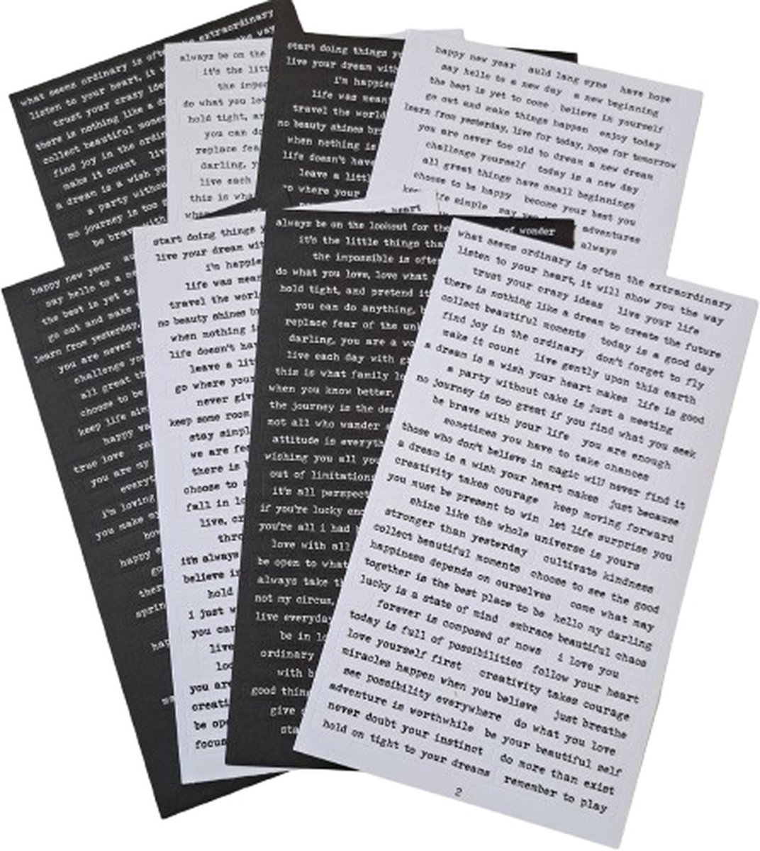 Zwart/wit tekst stickers - Tekst - Deco stickers - 8 vellen - Engelse teksten - Scrapbook - Bullet journal stickers - laptop stickers - Stickers volwassenen en kinderen