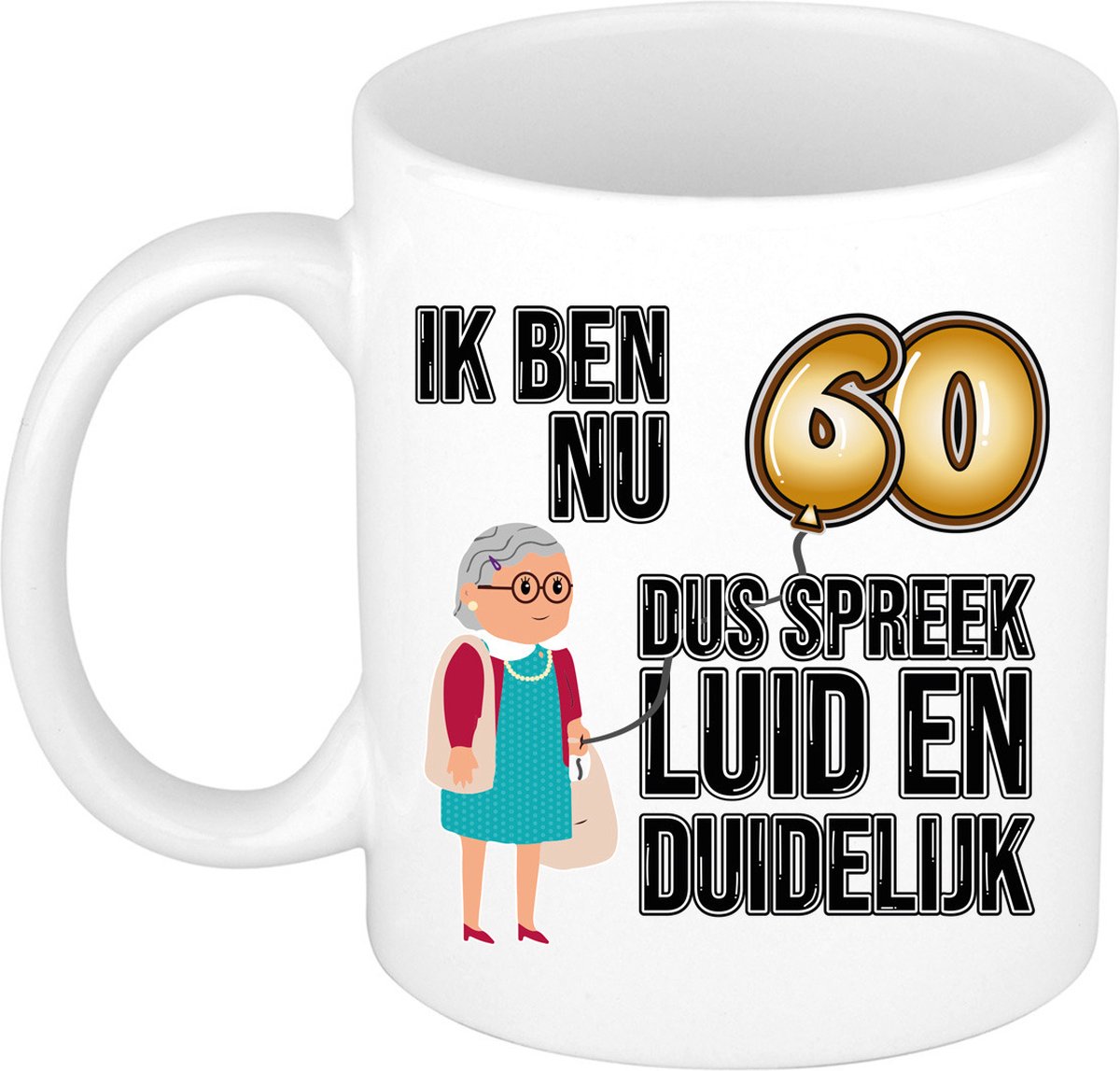 Bellatio Decorations Verjaardag cadeau mok 60 jaar - luid en duidelijk oma - bruin - 300 ml