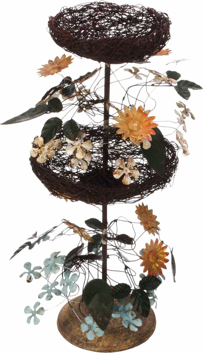 Bloemboom met vogelnestjes, metaal 18x18x39cm