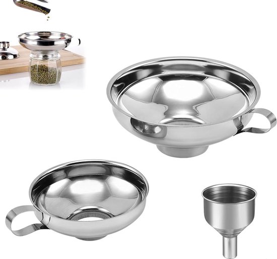 2 Pack RVS Jam Trechters Keukengereedschap Inblikkende Trechter voor Brede en Regelmatige Potten, Keuken Trechter Set voor het Overbrengen van Vloeistof, Olie, Poeder, Bonen en Jam (L en S