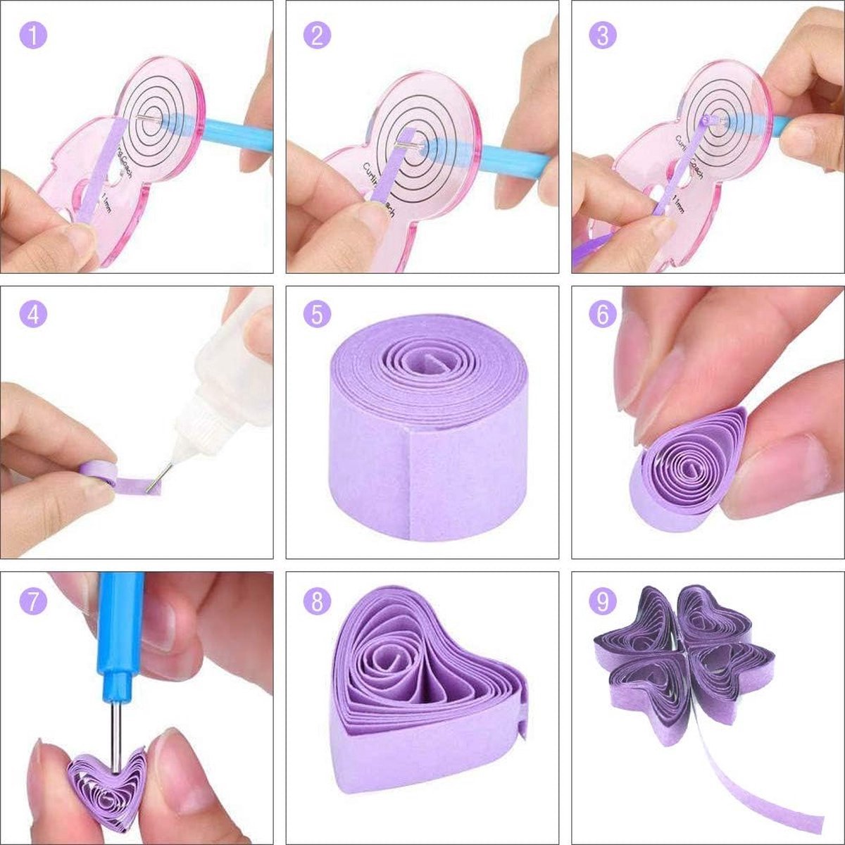 Quilling hulp - Set met gereedschap voor filigraanpapier kunst - 5x Rolpen & Curling Coach vorm & Pincet - papierkunst tools — afbeelding 2