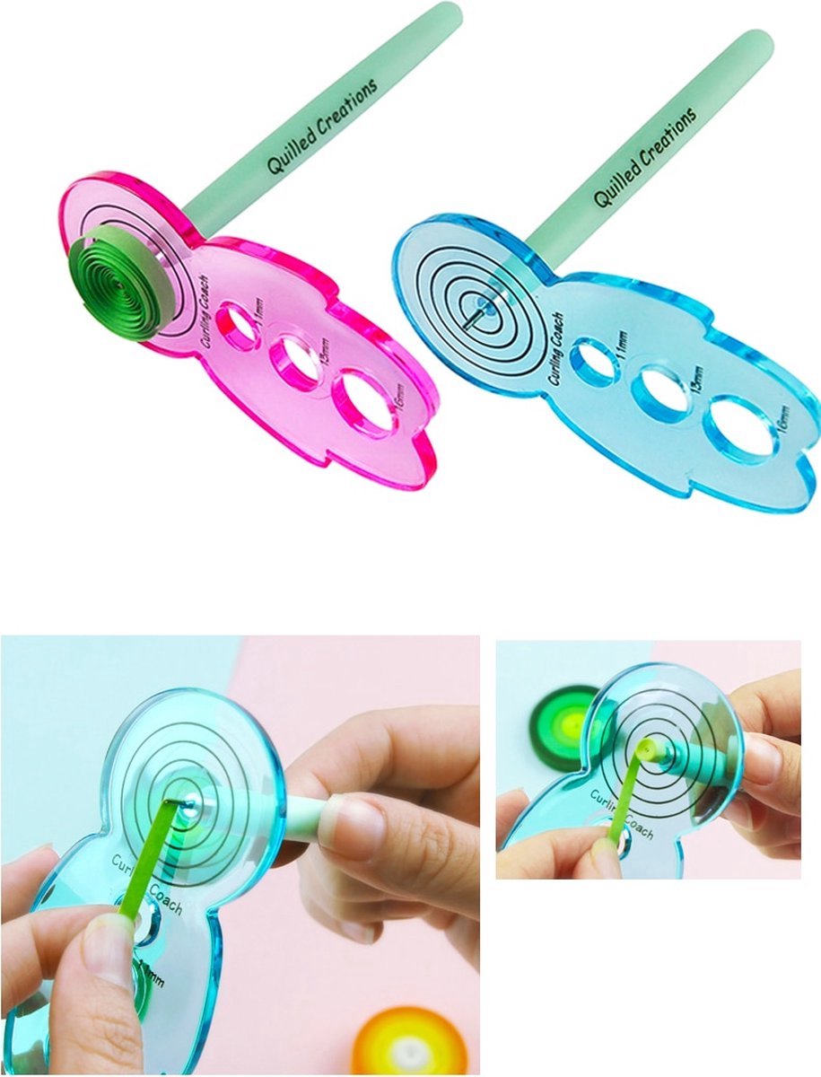 Quilling hulp - Set met gereedschap voor filigraanpapier kunst - 5x Rolpen & Curling Coach vorm & Pincet - papierkunst tools — afbeelding 4