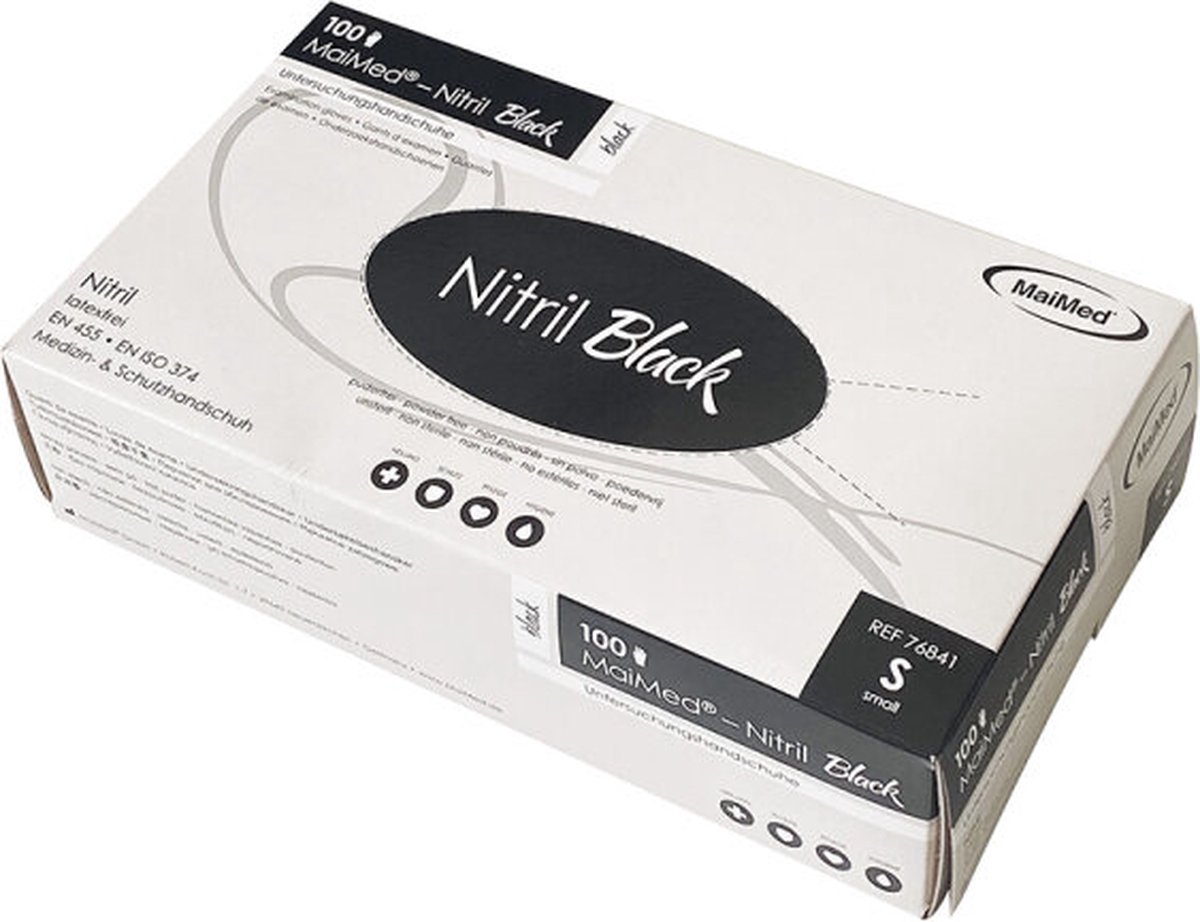 Maimed Nitril Powderfree Handschoenen SMALL - Black