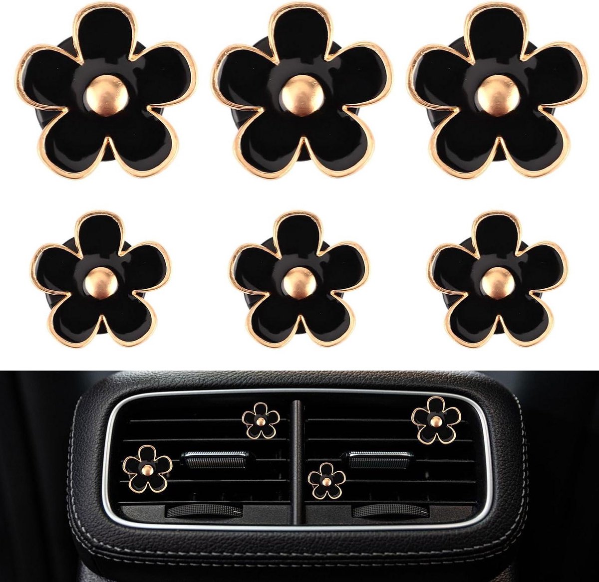 Daisy Air Vent Clips - Schattige Bloemen - Auto-Accessoires - Meisjesachtig - Vrouwen - Luchtverfrisser - Auto Bloemen - Vents - Zwart .