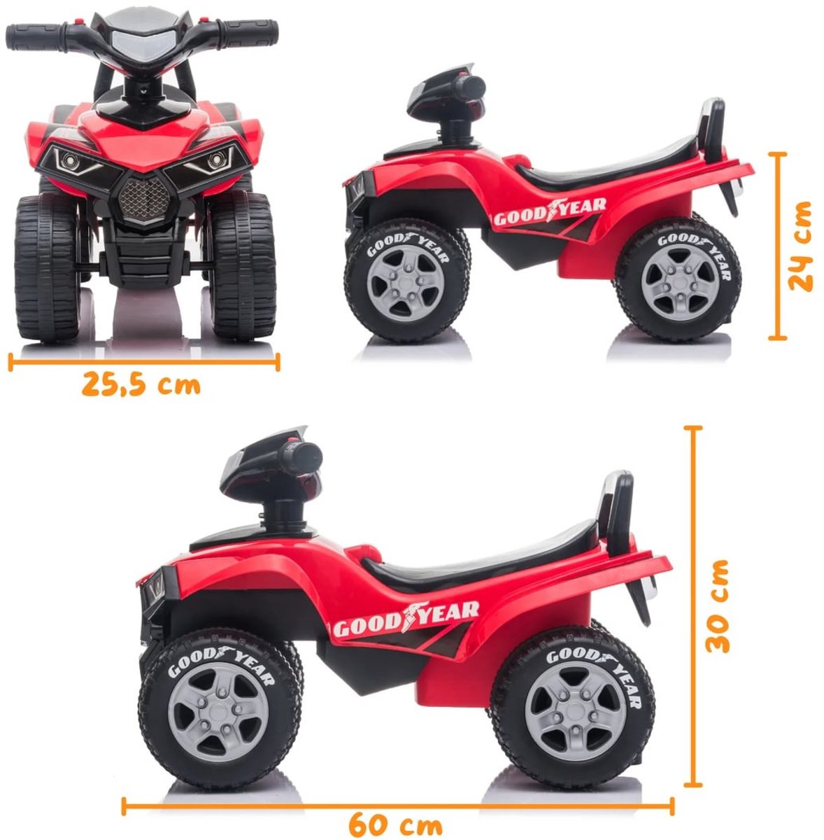 Goodyear Loopauto 1 tot 3 jaar – Officieel Gelicentieerde Quad Loopauto met Verlichting, Toeter & Opbergvak – Buitenspeelgoed Peuter met Blokstandaard & Cadeaubox – Rood – foto 3