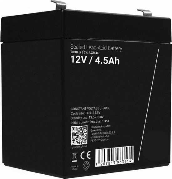 12V 4,5Ah Accu - Batterij - 90 x 70 x 101 mm