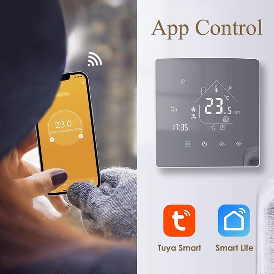 Wifi-thermostaat voor elektrische verwarming met digitale programmeur, wifi -smart-thermostaat, compatibel met Alexa Google Home, intelligente kamerthermostaat, spraakbesturing
