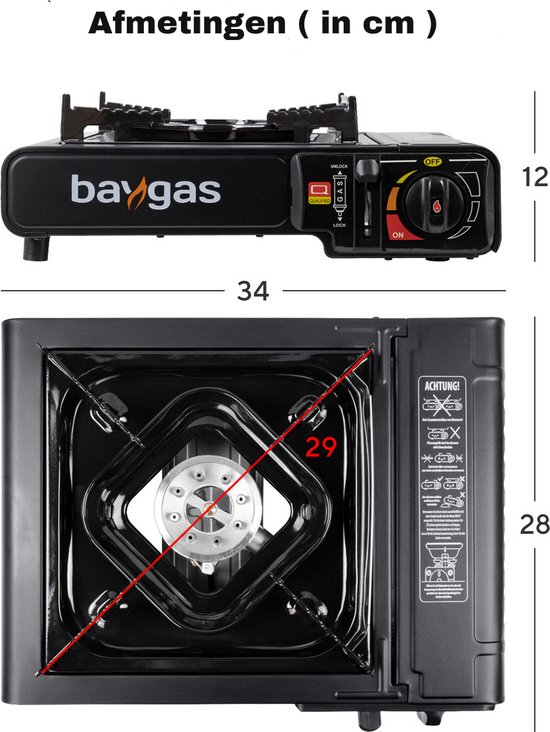 Baygas® Draagbaar Gasfornuis - Camping Gas Kooktoestel 1-pit - Inclusief Koffer - Inclusief 2x Gasflessen - Campingcooker - Portable Camping Gas Stove - Met Extra Hitte-isolering - Zwart — afbeelding 3