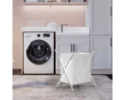 Wasmand - Wit - Industrieel/Modern - Wasmand op Poten - Metaal - Opvouwbaar - Wasverzamelaar