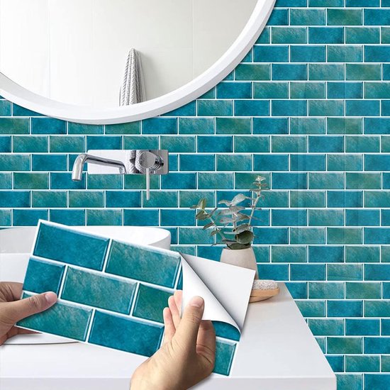Goodivery ® Autocollants Carrelage Autocollants Imperméables pour Salle de Bain et Cuisine, Blauw, Set de 12, 30 x 15 cm
