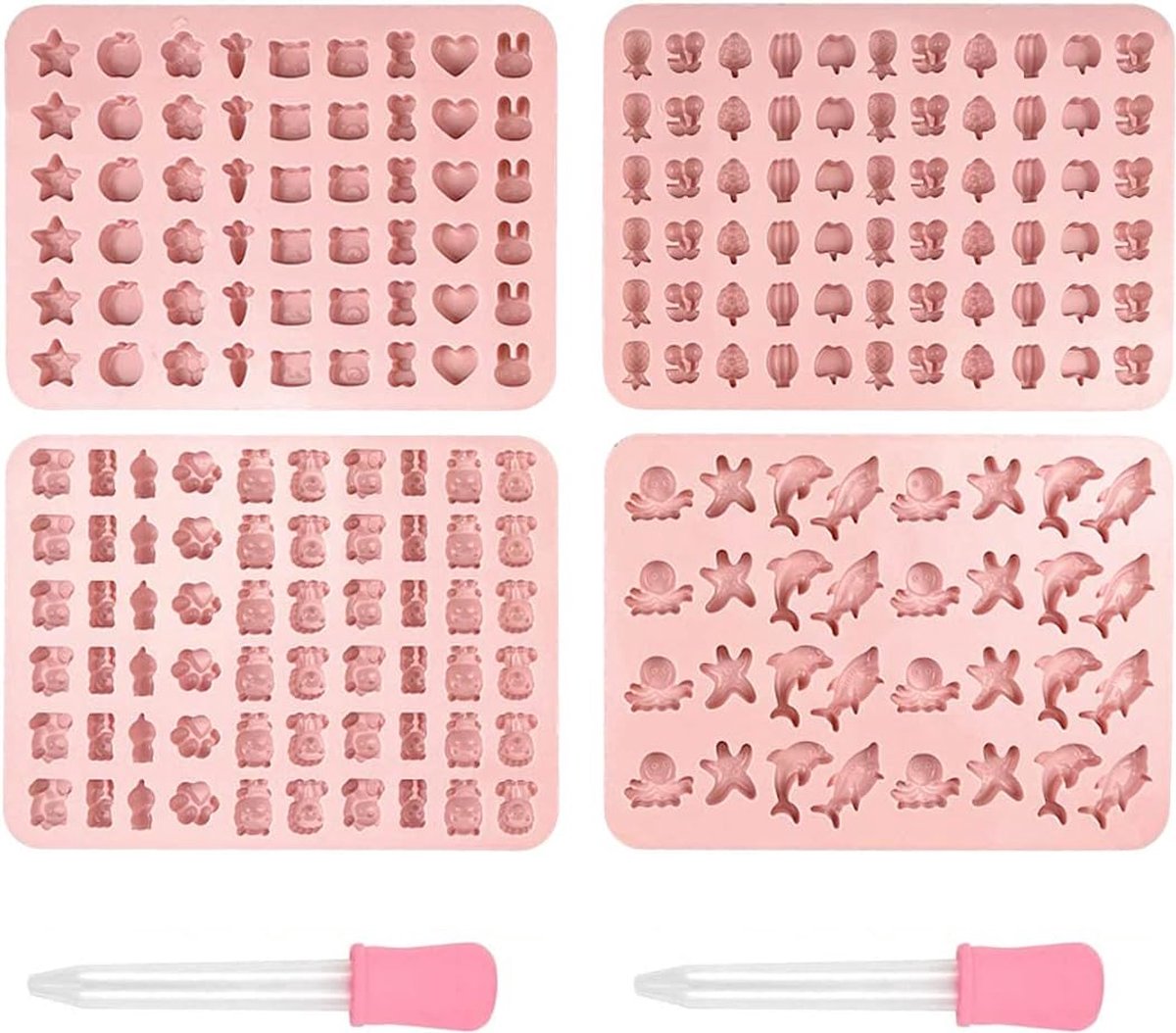 Goodivery ® Silicone Mallen Set voor Snoep, Chocolade en IJs met Pipetten - 4 Stuks