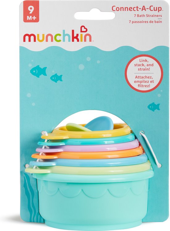 Jouets de bain Munchkin - Connect A Cup - Gobelets de bain amusants - Jouets de bain pour Garçons et Filles - Éducatifs pour Enfants - À partir de 9 mois - 7 gobelets de bain